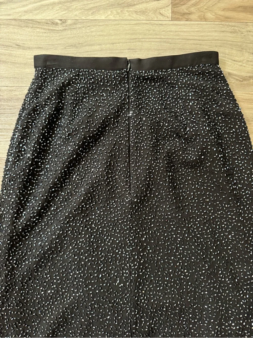 Vintage Caché Silk Beaded Maxi Skirt Side Slit Black Evening Sz 2 Whimsigoth